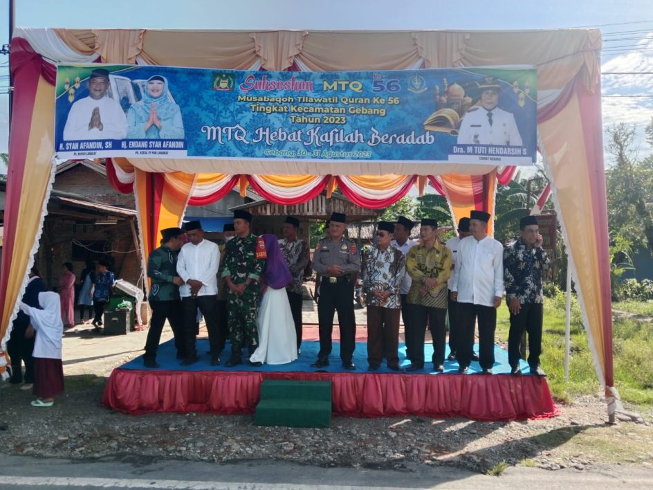 ” Pembukaan Kegiatan MTQ Ke-56 Tahun 2023, Tingkat Kecamatan Gebang, Kab. Langkat, Sumatera Utara Di Desa Paluh Manis Gebang, MTQ Hebat Khafilah Beradap ” .